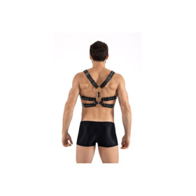 Harnais homme simili cuir avec sangles reliées par de larges anneaux 